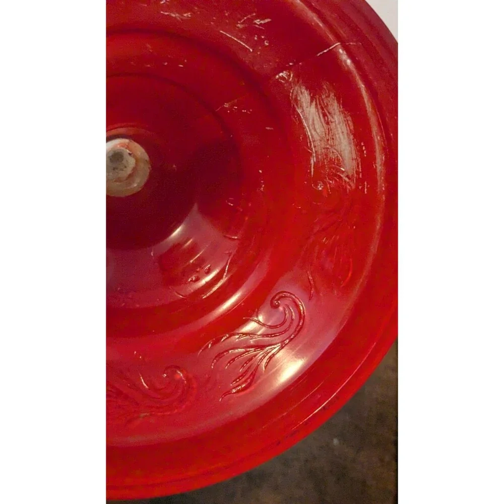 Vintage Red Frosted Glass Kerosene Oil Lamp Cold Painted Floral with Chimney 18